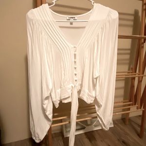 Express Tie Front Cropped Blouse Balloon Sleeves M EUC